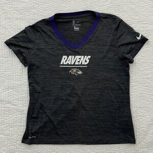 Nike Baltimore Ravens Dri-Fit Womens V Neck Gray Shirt NFL TShirt Top Size L